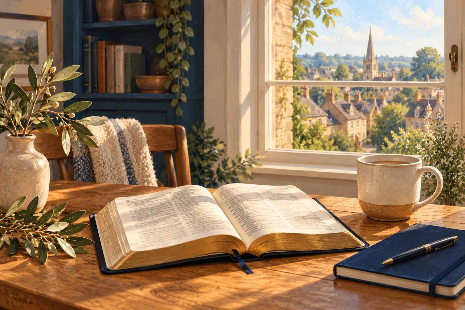 Illustration of an open Bible and quiet reflection